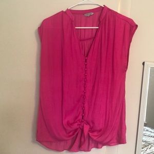 Fuschia pink silk blouse.